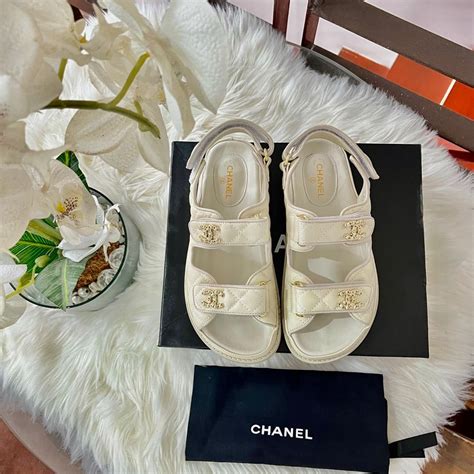 chanel white flat sandals|buy Chanel sandals online.